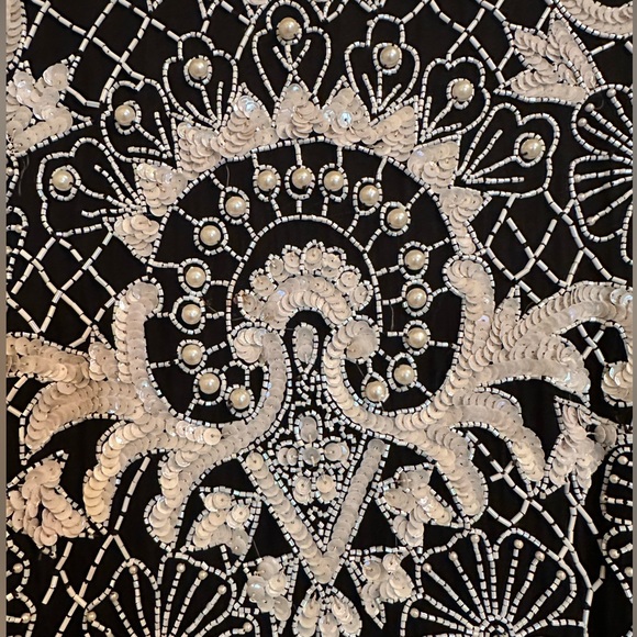 Vintage Cache (Gold tag) fully beaded & sequins black & white gown Size Medium - Picture 3 of 8